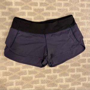 Lululemon Speed Shorts in Purple Pinstripes & Black
